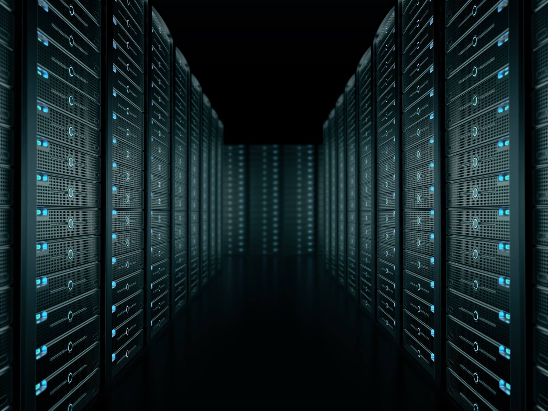 Rows of server racks in a data hall